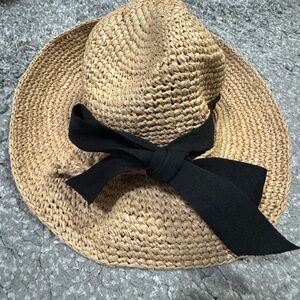 Stylish Tan Straw Hat with Black Ribbon